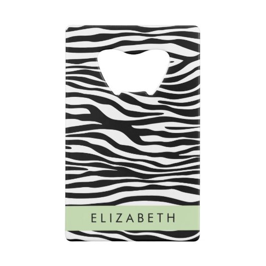Zebraprint, strepen, zwart-wit, Jouw naam Creditkaart Flessenopener (Achterkant)