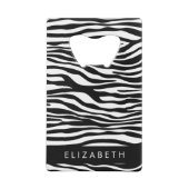 Zebraprint, strepen, zwart-wit, Jouw naam Creditkaart Flessenopener (Achterkant)