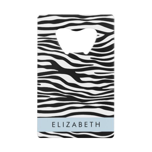Zebraprint, strepen, zwart-wit, Jouw naam Creditkaart Flessenopener (Voorkant)