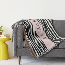 Zebraprint, strepen, zwart-wit, Jouw naam Deken