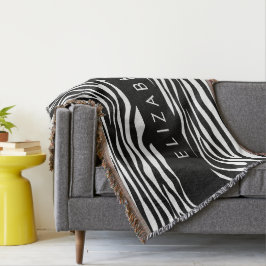 Zebraprint, strepen, zwart-wit, Jouw naam Deken