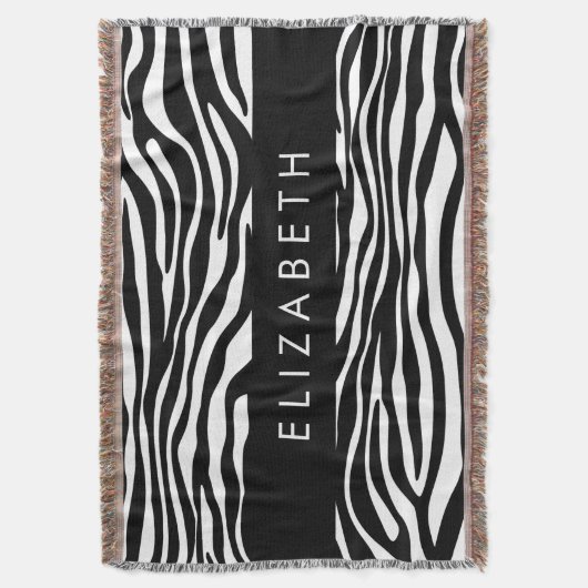 Zebraprint, strepen, zwart-wit, Jouw naam Deken (Voorkant Verticaal)