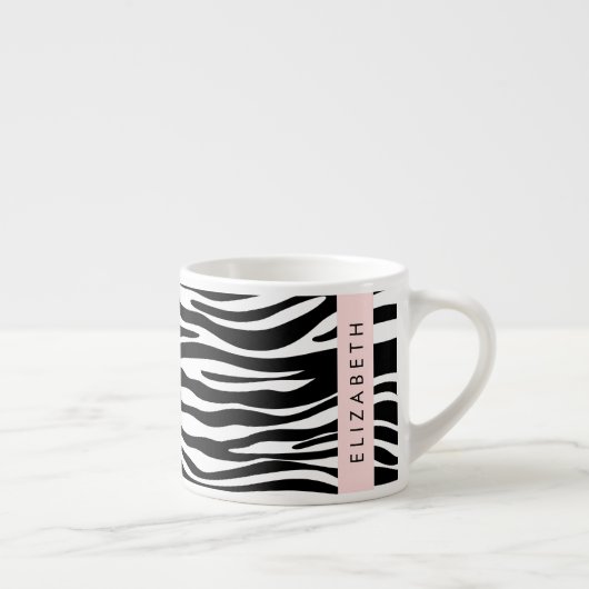 Zebraprint, strepen, zwart-wit, Jouw naam Espresso Kop (Rechts)