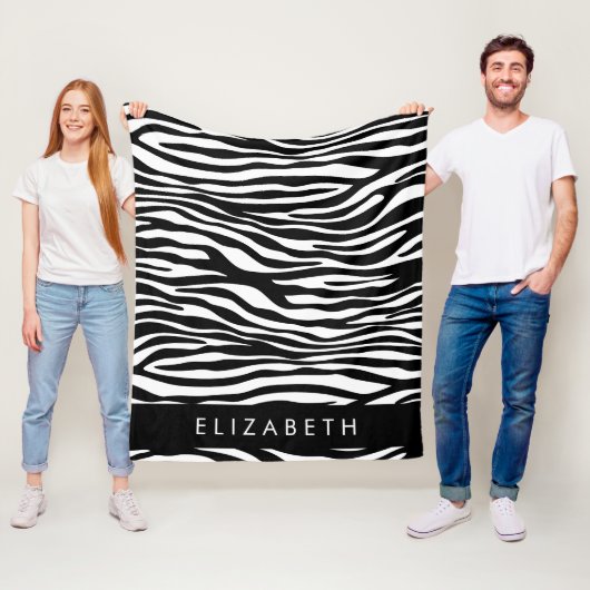 Zebraprint, strepen, zwart-wit, Jouw naam Fleece Deken (In situ)
