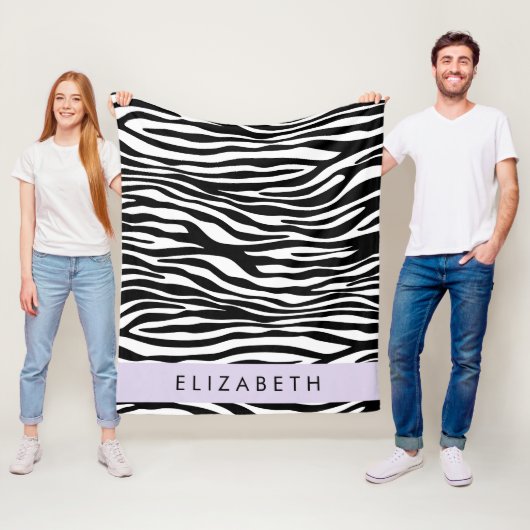 Zebraprint, strepen, zwart-wit, Jouw naam Fleece Deken (In situ)