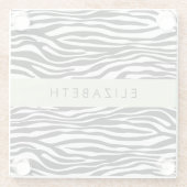 Zebraprint, strepen, zwart-wit, Jouw naam Glazen Onderzetter (Achterkant)