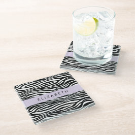 Zebraprint, strepen, zwart-wit, Jouw naam Glazen Onderzetter