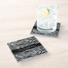 Zebraprint, strepen, zwart-wit, Jouw naam Glazen Onderzetter