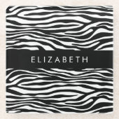 Zebraprint, strepen, zwart-wit, Jouw naam Glazen Onderzetter (Voorkant)