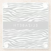 Zebraprint, strepen, zwart-wit, Jouw naam Glazen Onderzetter (Achterkant)