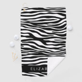 Zebraprint, strepen, zwart-wit, Jouw naam Golfhanddoek (Insitu)