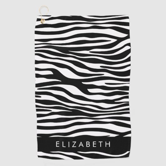 Zebraprint, strepen, zwart-wit, Jouw naam Golfhanddoek (Voorkant)