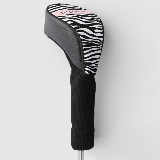 Zebraprint, strepen, zwart-wit, Jouw naam Golfheadcover (Schuin)