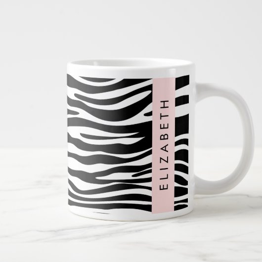 Zebraprint, strepen, zwart-wit, Jouw naam Grote Koffiekop (Rechts)