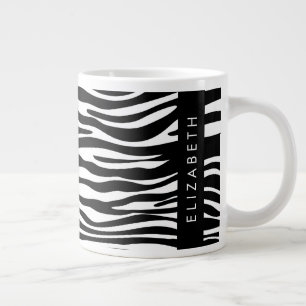 Zebraprint, strepen, zwart-wit, Jouw naam Grote Koffiekop