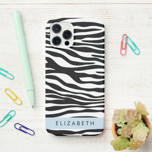 Zebraprint, strepen, zwart-wit, Jouw naam iPhone Hoesje (Op bureau)