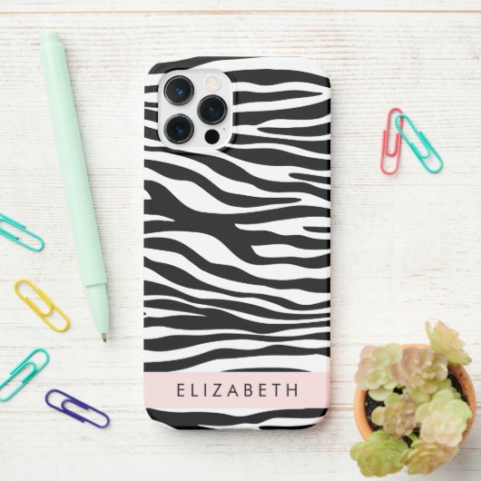 Zebraprint, strepen, zwart-wit, Jouw naam iPhone Hoesje (Op bureau)