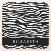 Zebraprint, strepen, zwart-wit, Jouw naam Kartonnen Onderzetters (Voorkant)