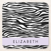 Zebraprint, strepen, zwart-wit, Jouw naam Kartonnen Onderzetters (Voorkant)