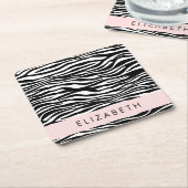 Zebraprint, strepen, zwart-wit, Jouw naam Kartonnen Onderzetters (Schuin)