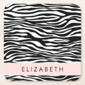 Zebraprint, strepen, zwart-wit, Jouw naam Kartonnen Onderzetters (Voorkant)
