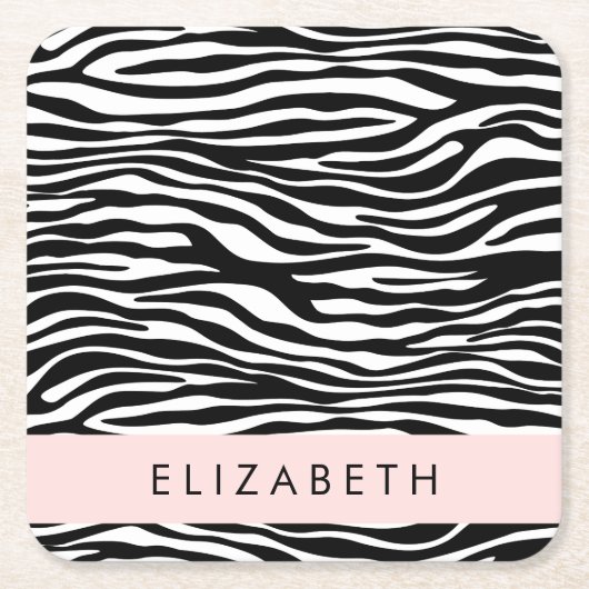 Zebraprint, strepen, zwart-wit, Jouw naam Kartonnen Onderzetters (Voorkant)