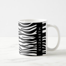Zebraprint, strepen, zwart-wit, Jouw naam Koffiemok