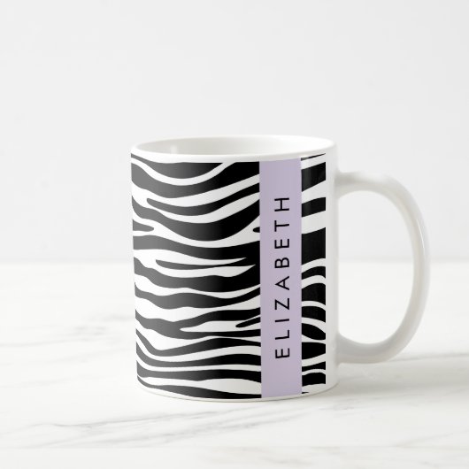 Zebraprint, strepen, zwart-wit, Jouw naam Koffiemok (Rechts)