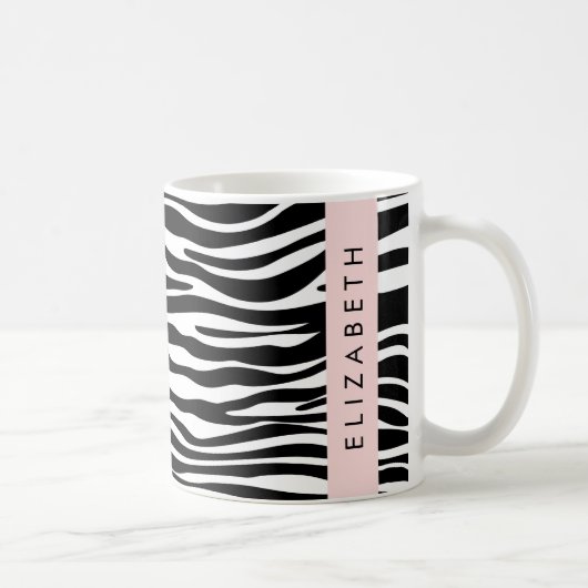 Zebraprint, strepen, zwart-wit, Jouw naam Koffiemok (Rechts)