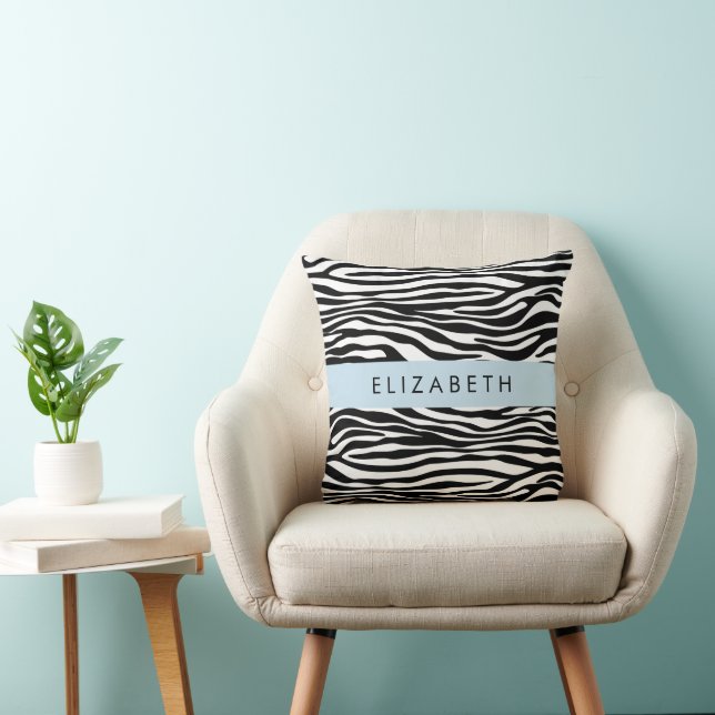 Zebraprint, strepen, zwart-wit, Jouw naam Kussen (Stoel)