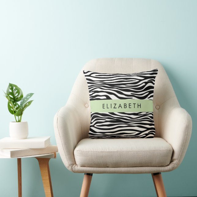 Zebraprint, strepen, zwart-wit, Jouw naam Kussen (Stoel)