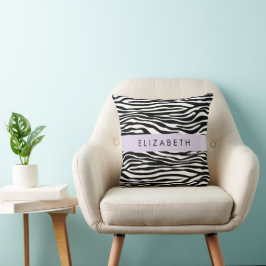 Zebraprint, strepen, zwart-wit, Jouw naam Kussen