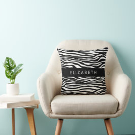 Zebraprint, strepen, zwart-wit, Jouw naam Kussen