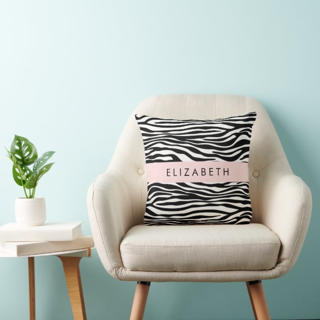 Zebraprint, strepen, zwart-wit, Jouw naam Kussen (Stoel)
