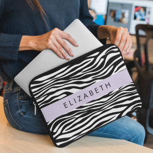 Zebraprint, strepen, zwart-wit, Jouw naam Laptop Sleeve