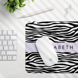Zebraprint, strepen, zwart-wit, Jouw naam Muismat