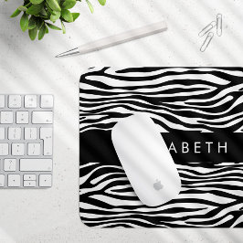 Zebraprint, strepen, zwart-wit, Jouw naam Muismat