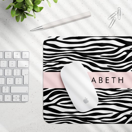 Zebraprint, strepen, zwart-wit, Jouw naam Muismat