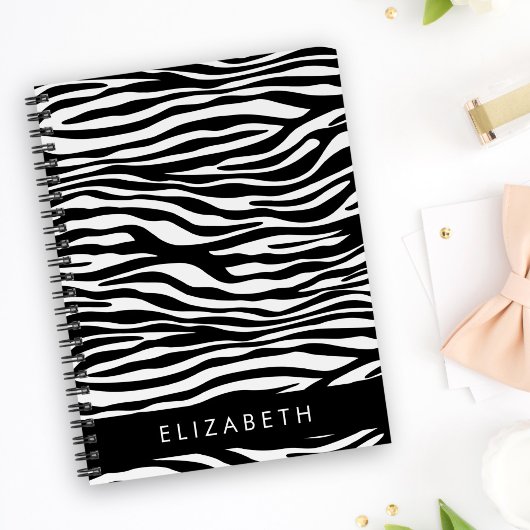 Zebraprint, strepen, zwart-wit, Jouw naam Notitieboek