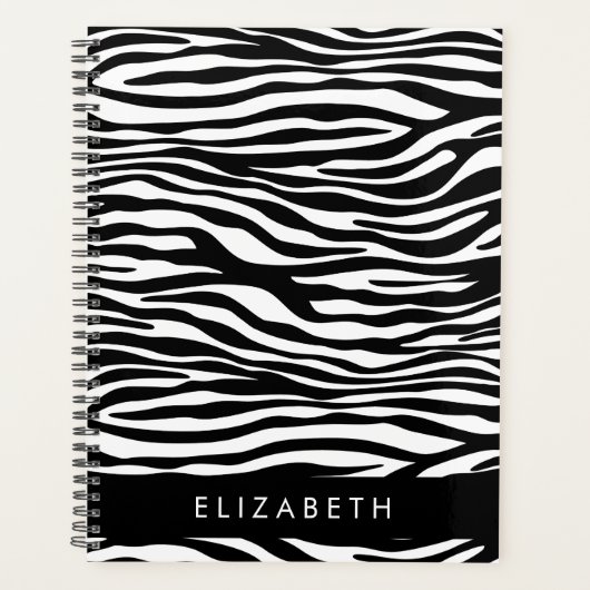Zebraprint, strepen, zwart-wit, Jouw naam Planner (Voorkant)