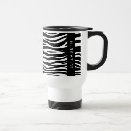 Zebraprint, strepen, zwart-wit, Jouw naam Reisbeker