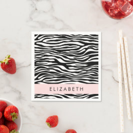 Zebraprint, strepen, zwart-wit, Jouw naam Servet