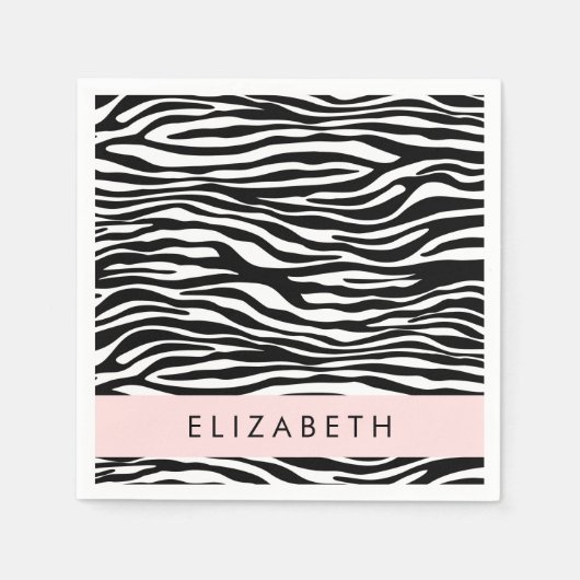 Zebraprint, strepen, zwart-wit, Jouw naam Servet (Voorkant)