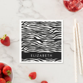 Zebraprint, strepen, zwart-wit, Jouw naam Servet