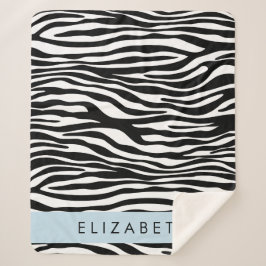 Zebraprint, strepen, zwart-wit, Jouw naam Sherpa Deken