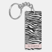 Zebraprint, strepen, zwart-wit, Jouw naam Sleutelhanger (Voorkant Links)