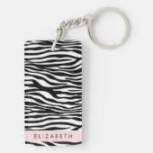 Zebraprint, strepen, zwart-wit, Jouw naam Sleutelhanger (achterkant)