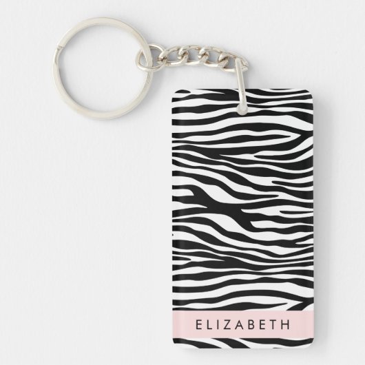 Zebraprint, strepen, zwart-wit, Jouw naam Sleutelhanger (Voorkant)