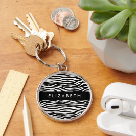 Zebraprint, strepen, zwart-wit, Jouw naam Sleutelhanger