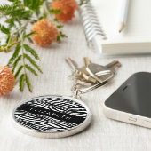 Zebraprint, strepen, zwart-wit, Jouw naam Sleutelhanger (Zijkant)